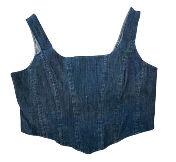 Mi ami Tops - Mi Ami Corset Crop Top Saveena Size Large Navy Denim Square Neck Back Zip
